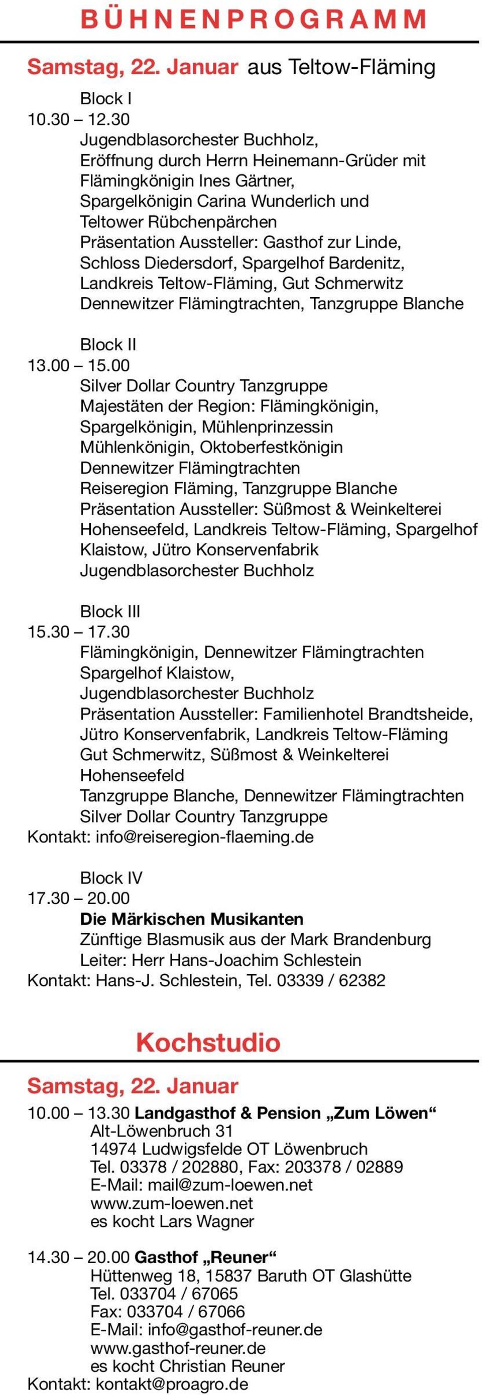 zur Linde, Schloss Diedersdorf, Spargelhof Bardenitz, Landkreis Teltow-Fläming, Gut Schmerwitz Dennewitzer Flämingtrachten, Tanzgruppe Blanche Block II 13.00 15.