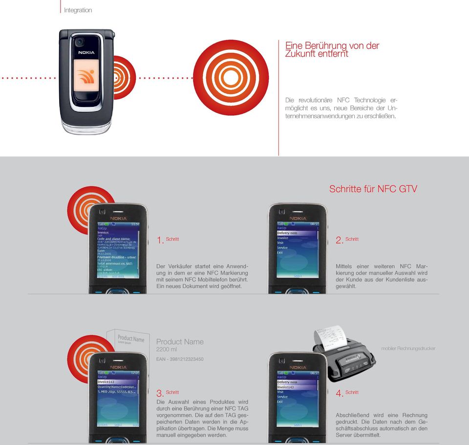 Mittels einer weiteren NFC Markierung oder manueller Auswahl wird der Kunde aus der Kundenliste ausgewählt. mobiler Rechnungsdrucker 3.