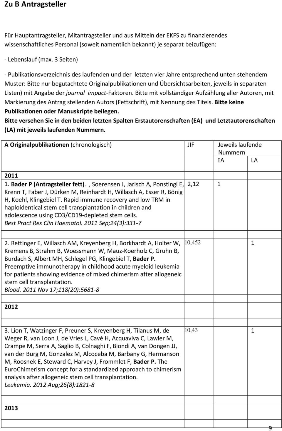 separaten Listen) mit Angabe der journal impact-faktoren. Bitte mit vollständiger Aufzählung aller Autoren, mit Markierung des Antrag stellenden Autors (Fettschrift), mit Nennung des Titels.