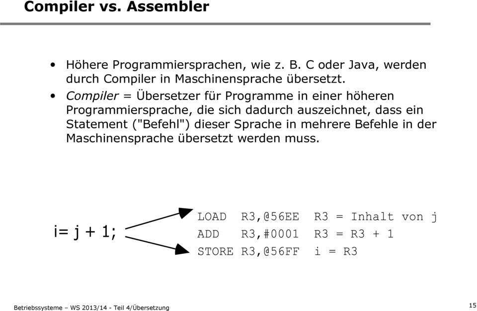 Compiler = Übersetzer für Programme in einer höheren Programmiersprache, die sich