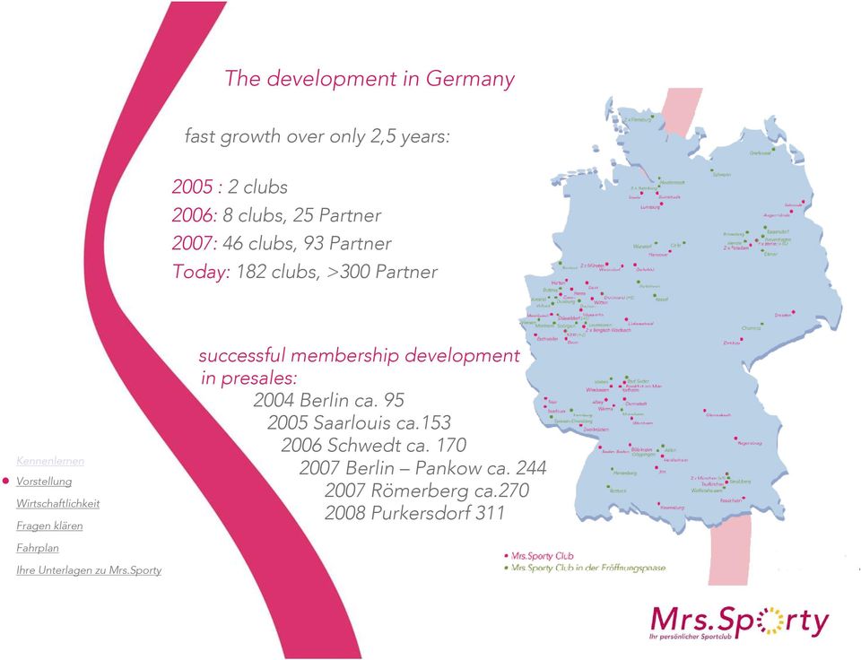 successful membership development in presales: 2004 Berlin ca. 95 2005 Saarlouis ca.