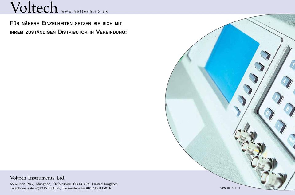 Distributor in Verbindung: Voltech Instruments Ltd.