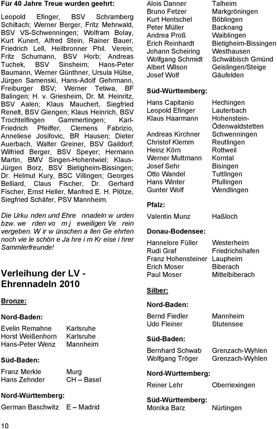 Verein; Fritz Schumann, BSV Horb; Andreas Tuchek, BSV Sinsheim; Hans-Peter Baumann, Werner Günthner, Ursula Hülse, Jürgen Samenski, Hans-Adolf Gehrmann, Freiburger BSV; Werner Tetiwa, BF Balingen; H.