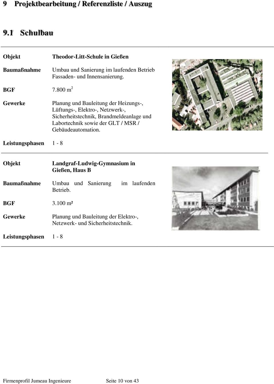 800 m 2 2005-2014 Planung und Bauleitung der Heizungs-, Lüftungs-, Elektro-, Netzwerk-, Sicherheitstechnik, Brandmeldeanlage und Labortechnik