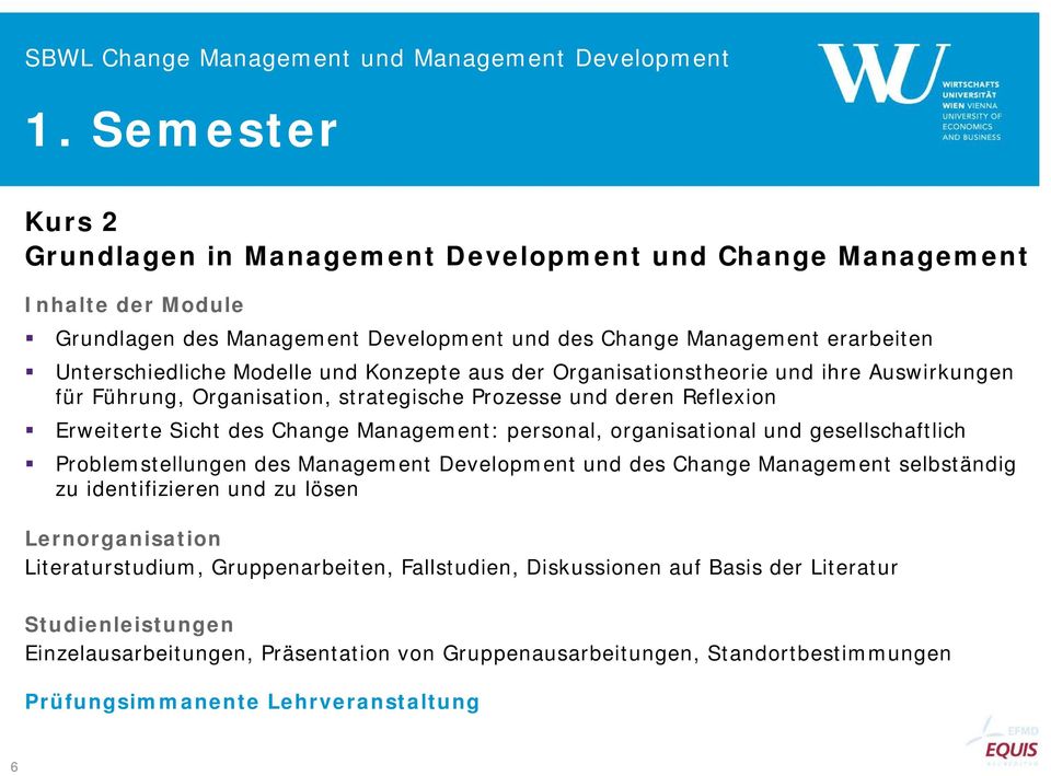 Change Management: personal, organisational und gesellschaftlich Problemstellungen des Management Development und des Change Management selbständig zu identifizieren und zu lösen