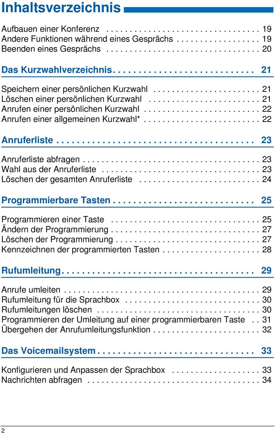 ........................ 22 Anrufen einer allgemeinen Kurzwahl*......................... 22 Anruferliste....................................... 23 Anruferliste abfragen...................................... 23 Wahl aus der Anruferliste.