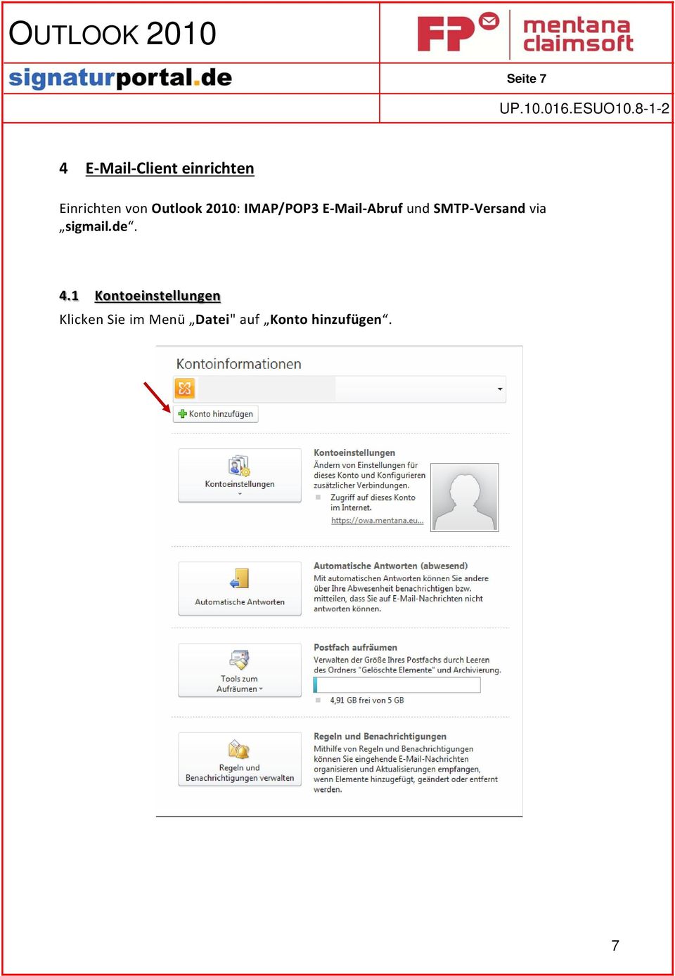 SMTP Versand via sigmail.de. 4.