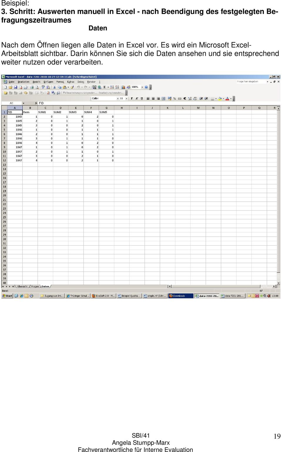 Befragungszeitraumes Daten Nach dem Öffnen liegen alle Daten in Excel vor.