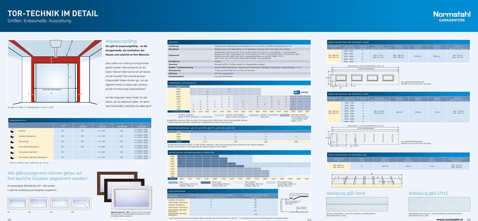 C, D S manuell F * manuell Anpassungsfähig Das g60 ist anpassungsfähig an die Garagenmaße, die Architektur des Hauses und natürlich an Ihre Wünsche.
