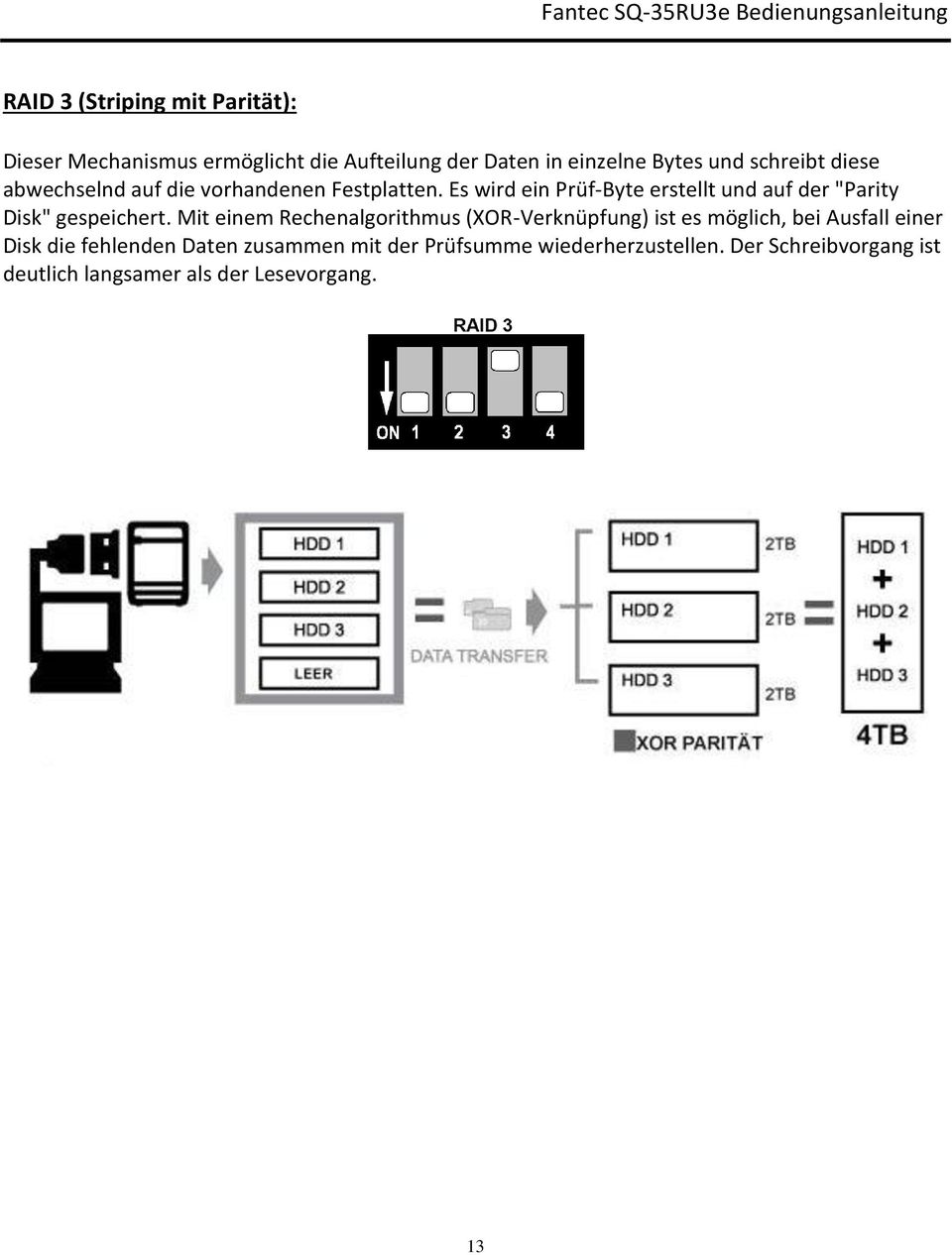 Es wird ein Prüf-Byte erstellt und auf der "Parity Disk" gespeichert.