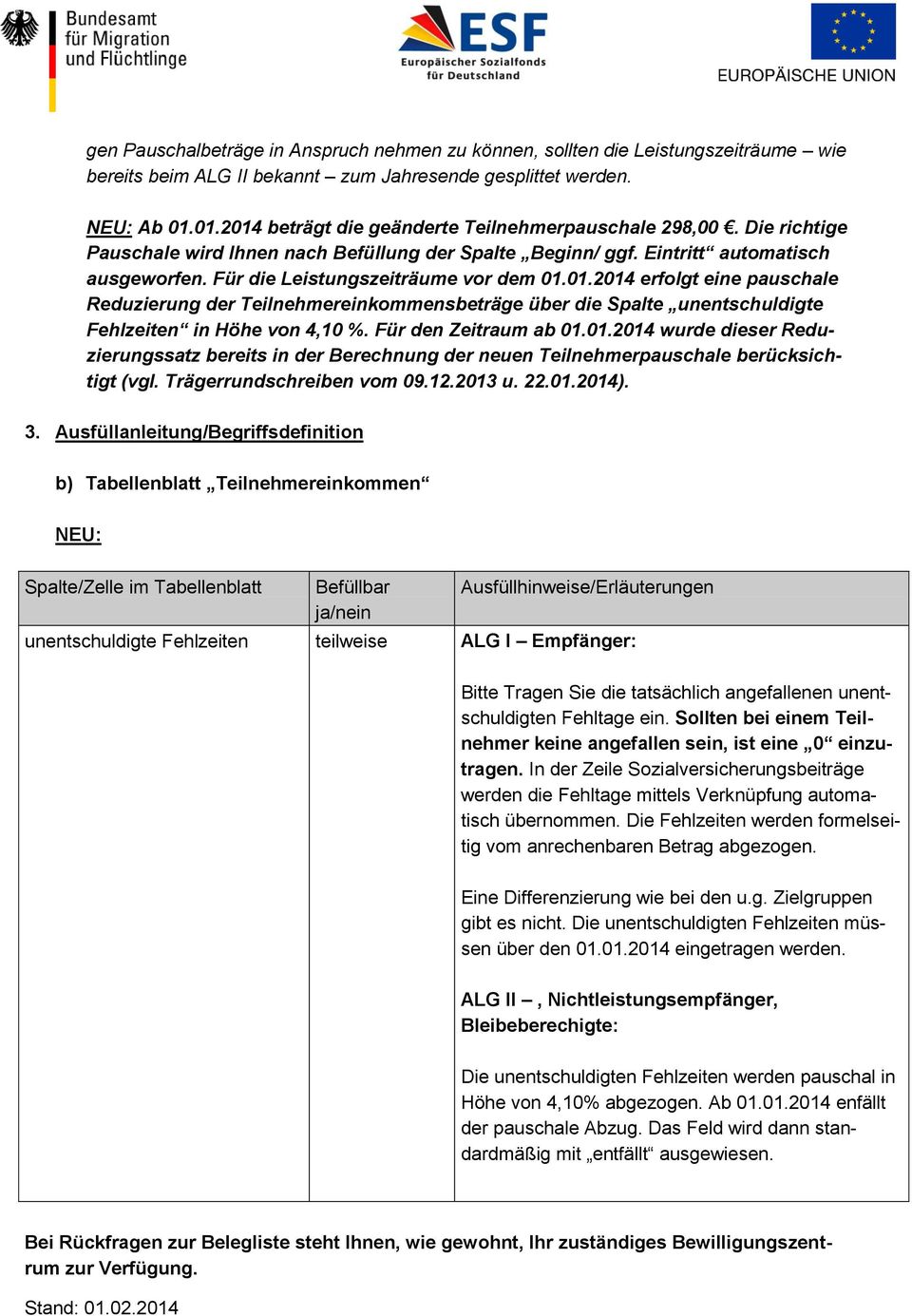 Trägerrundschreiben vom 09.12.2013 u. 22.01.2014). 3.
