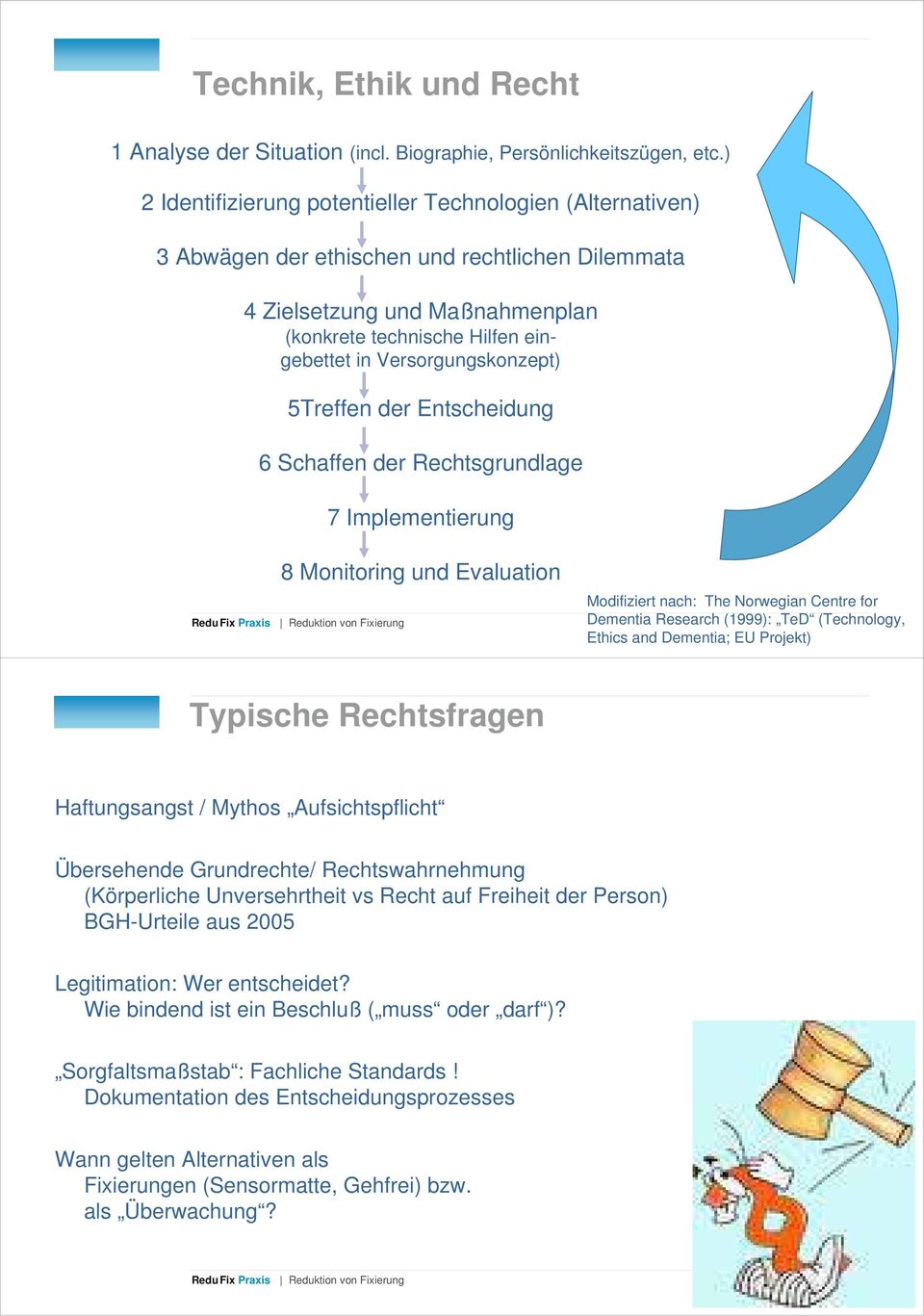 Versorgungskonzept) 5Treffen der Entscheidung 6 Schaffen der Rechtsgrundlage 7 Implementierung 8 Monitoring und Evaluation Modifiziert nach: The Norwegian Centre for Dementia Research (1999): TeD