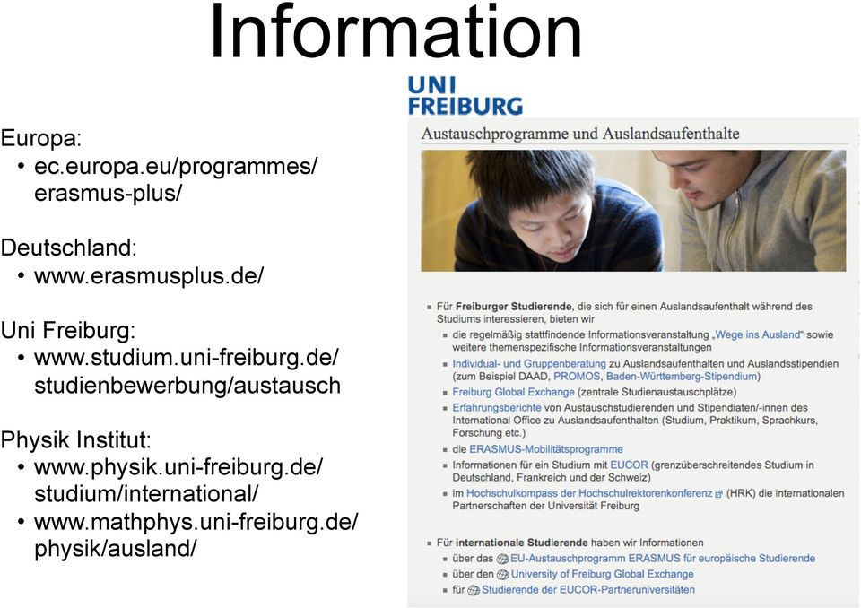 de/ Uni Freiburg: www.studium.uni-freiburg.