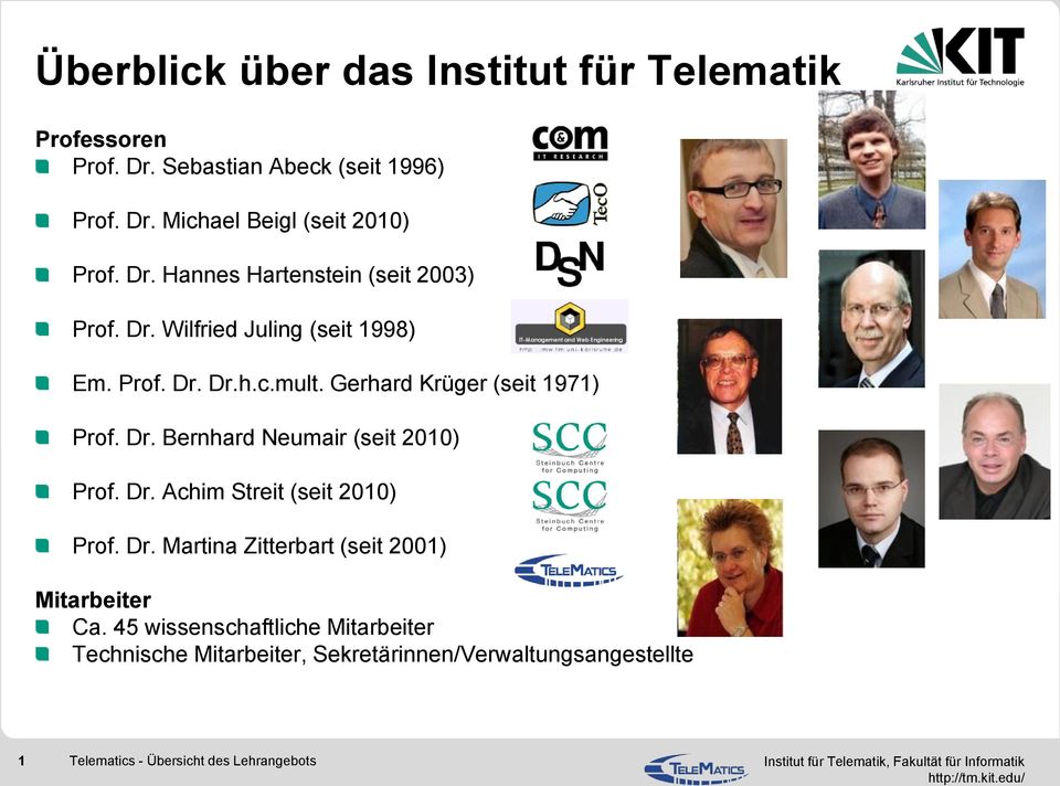 Gerhard Krüger (seit 171) Prof. Dr. Bernhard Neumair (seit 2010) Prof. Dr. Achim Streit (seit 2010) Prof. Dr. Martina Zitterbart (seit 2001) Mitarbeiter Ca.