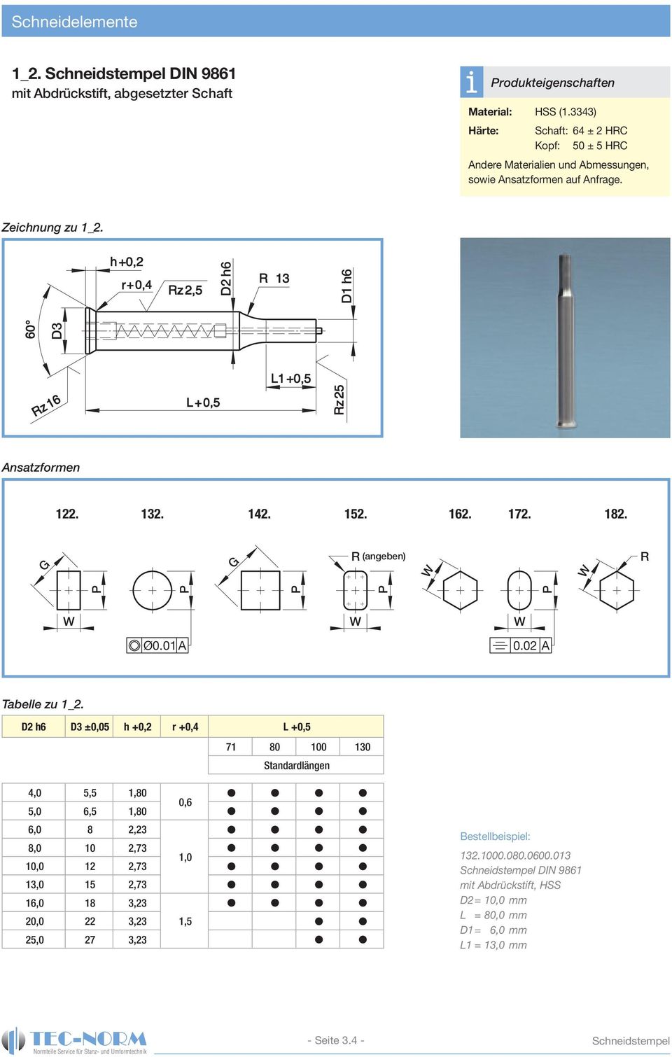 Ansatzformen auf Anfrage. Zeichnung zu 1_2. D3 h6 D1 h6 Ansatzformen 122. 132. 142. 152. 162. 172. 182. R (angeben) R Ø0.01 A 0.02 A Tabelle zu 1_2.