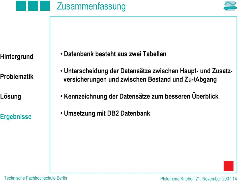 Zu-/Abgang Kennzeichnung der Datensätze zum besseren Überblick Umsetzung mit