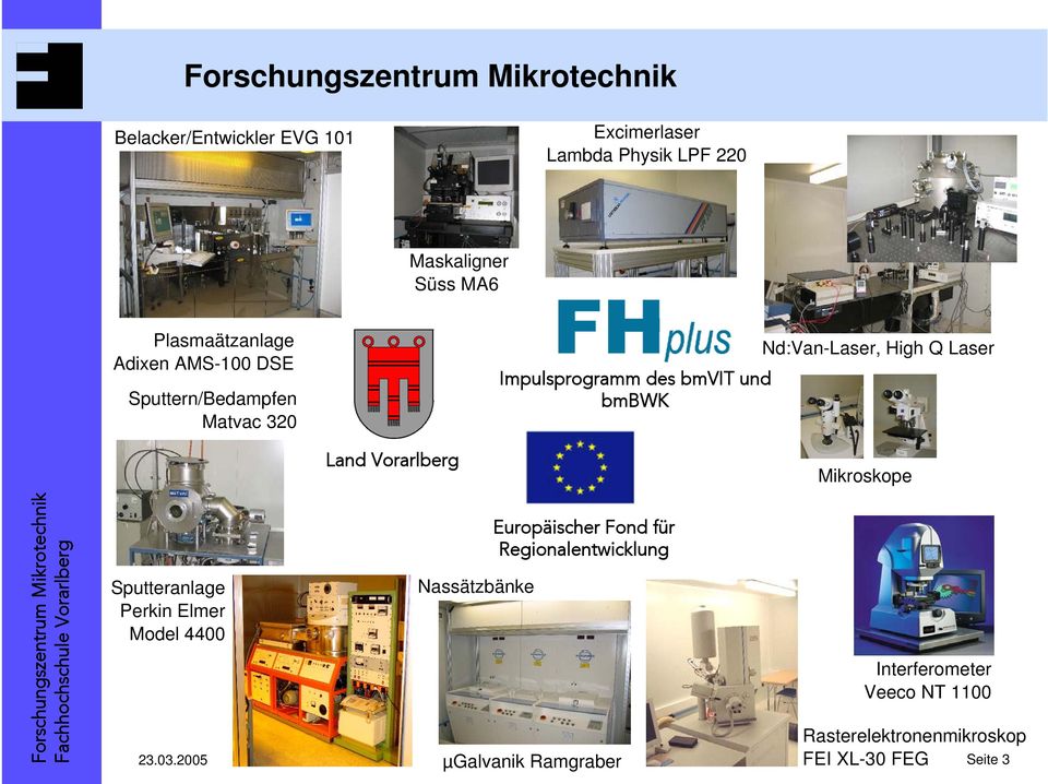 Vorarlberg Mikroskope Sputteranlage Perkin Elmer Model 4400 Nassätzbänke Europäischer Fond für
