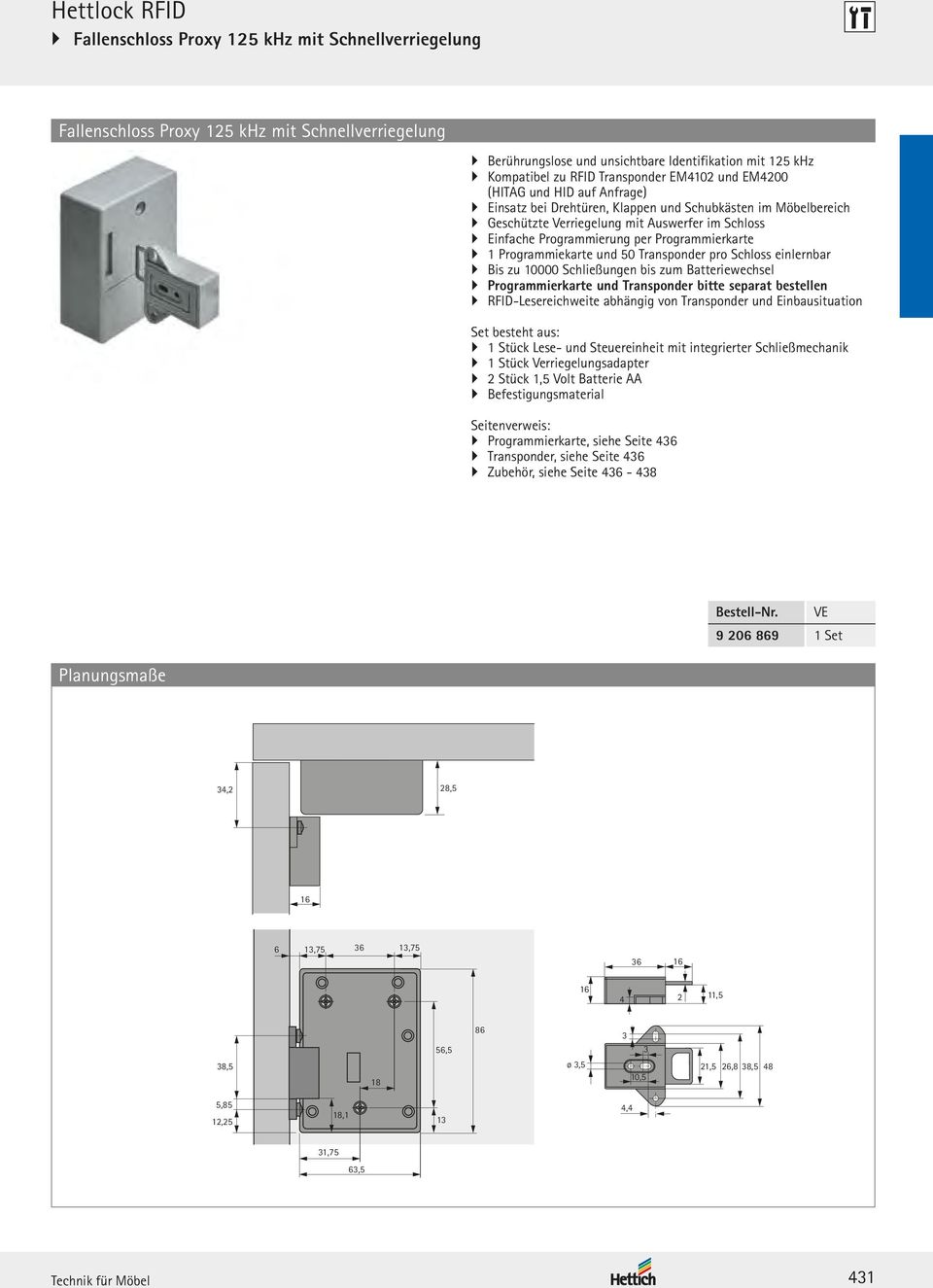 Programmierkarte 1 Programmiekarte und 50 Transponder pro Schloss einlernbar Bis zu 10000 Schließungen bis zum Batteriewechsel Programmierkarte und Transponder bitte separat bestellen