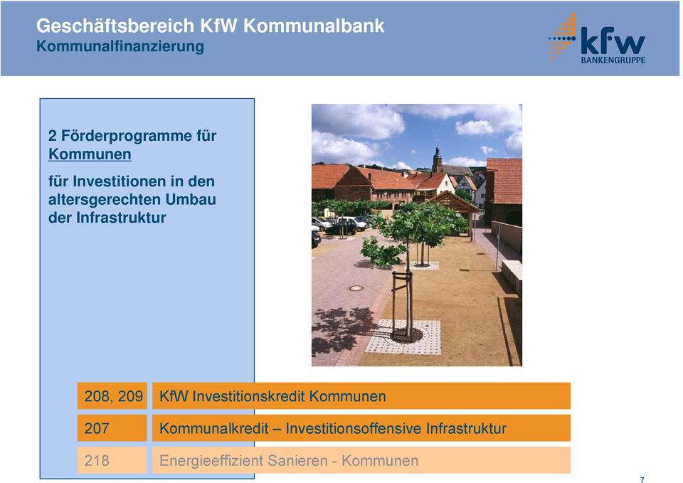Infrastruktur 208, 209 207 218 KfW Investitionskredit Kommunen
