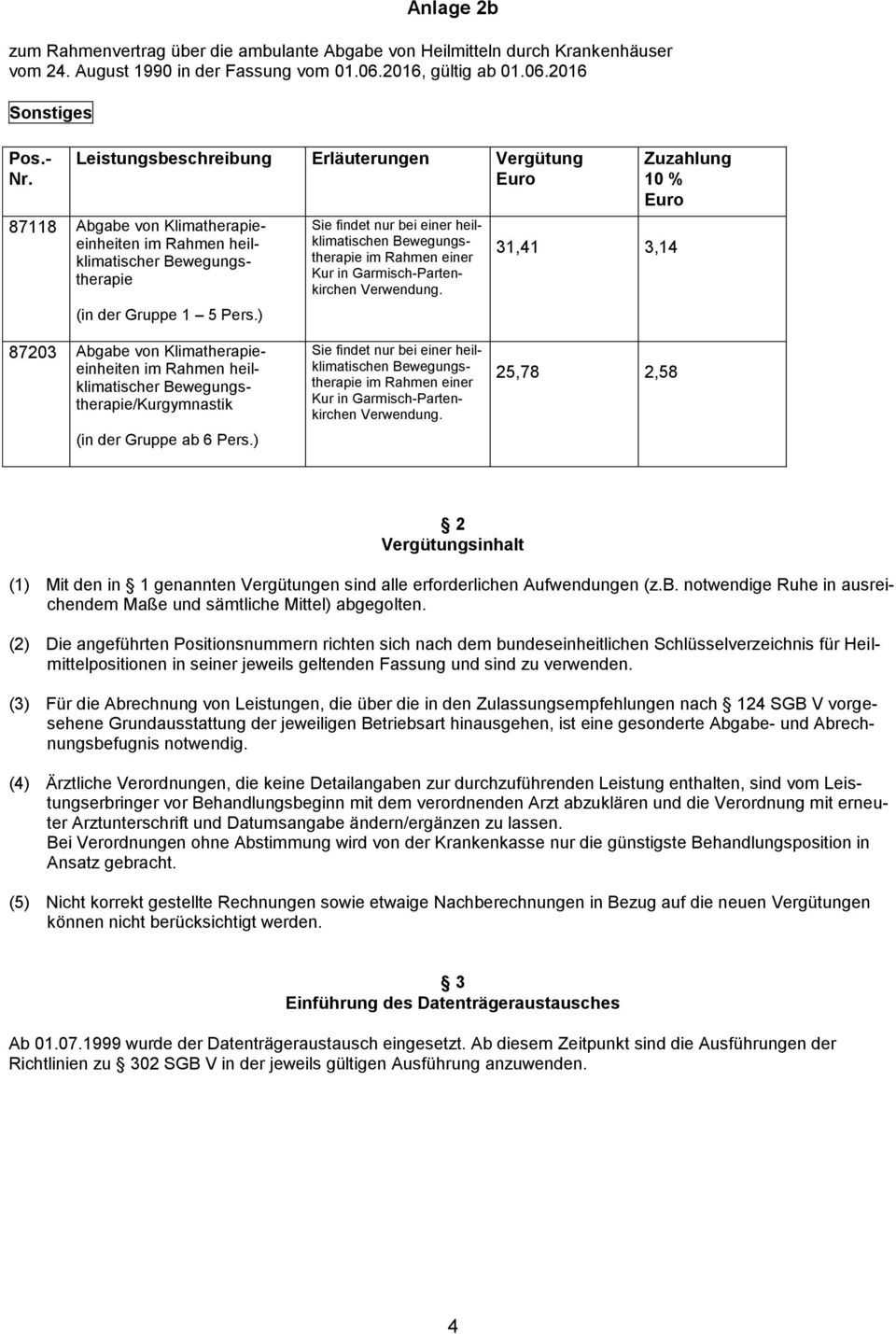 31,41 3,14 87203 Abgabe von Klimatherapieeinheiten im Rahmen heilklimatischer /Kurgymnastik (in der Gruppe ab 6 Pers.