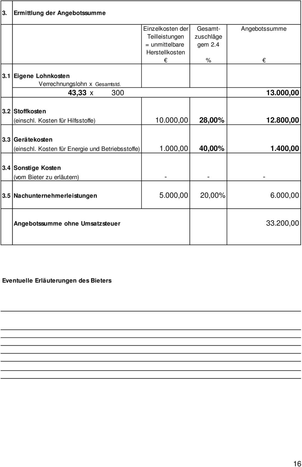 800,00 3.3 Gerätekosten (einschl. Kosten für Energie und Betriebsstoffe) 1.000,00 40,00% 1.400,00 3.