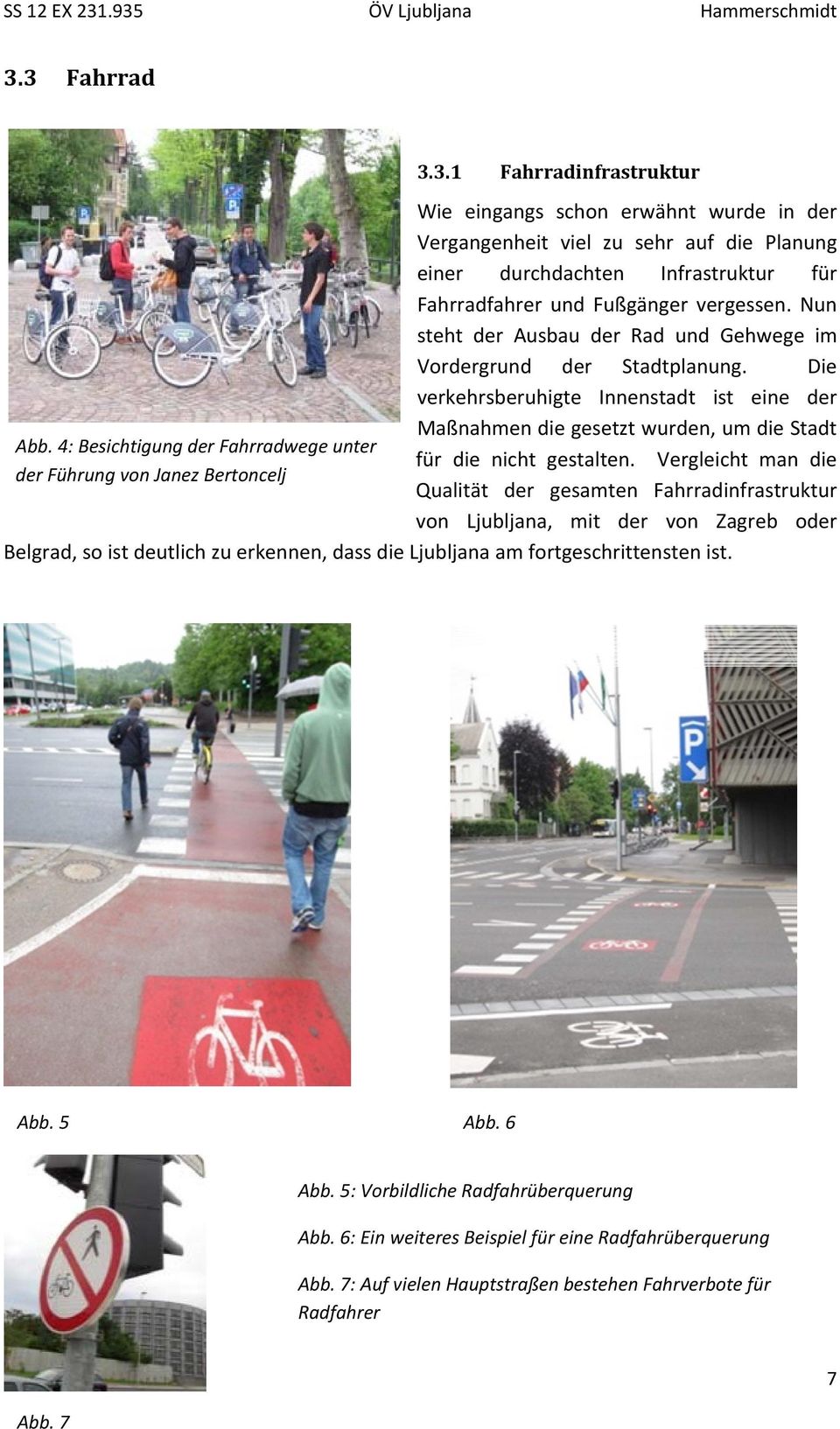 Vergleicht man die Qualität der gesamten Fahrradinfrastruktur von Ljubljana, mit der von Zagreb oder Belgrad, so ist deutlich zu erkennen, dass die Ljubljana am fortgeschrittensten ist. Abb. 5 Abb.