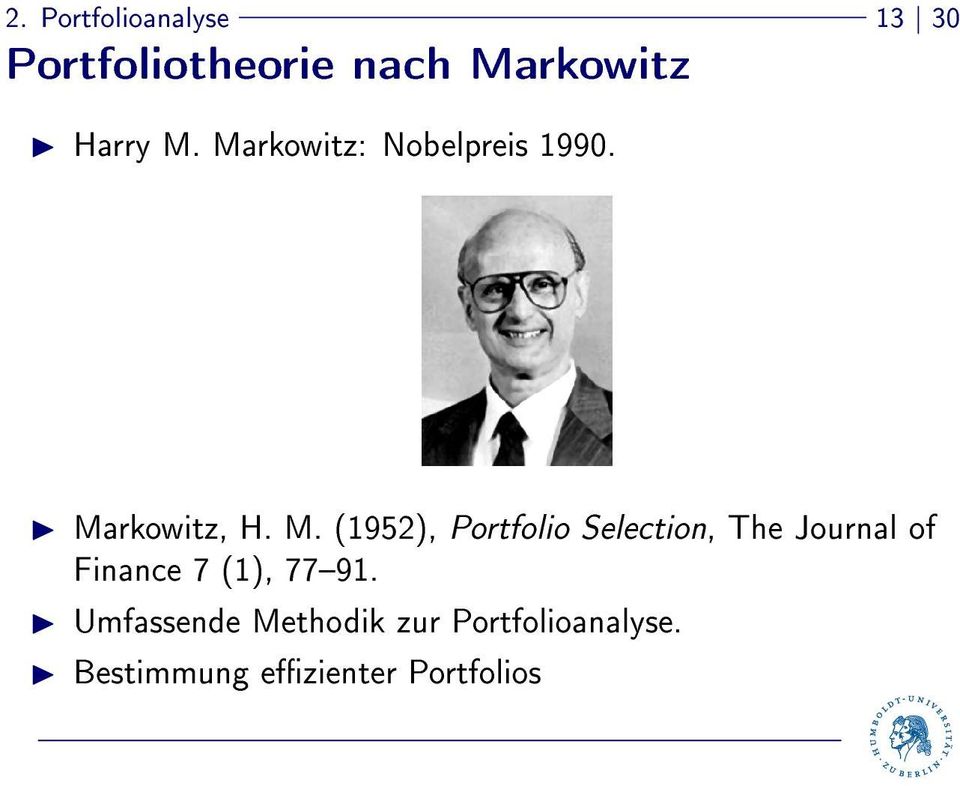 Markowitz: Nobelpreis 1990. Ma