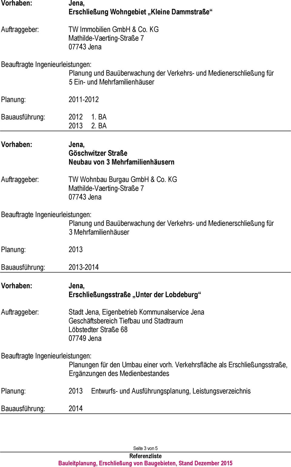 KG Mathilde-Vaerting-Straße 7 3 Mehrfamilienhäuser Planung: 2013 2013-2014 Erschließungsstraße Unter der Lobdeburg Stadt Eigenbetrieb Kommunalservice Jena