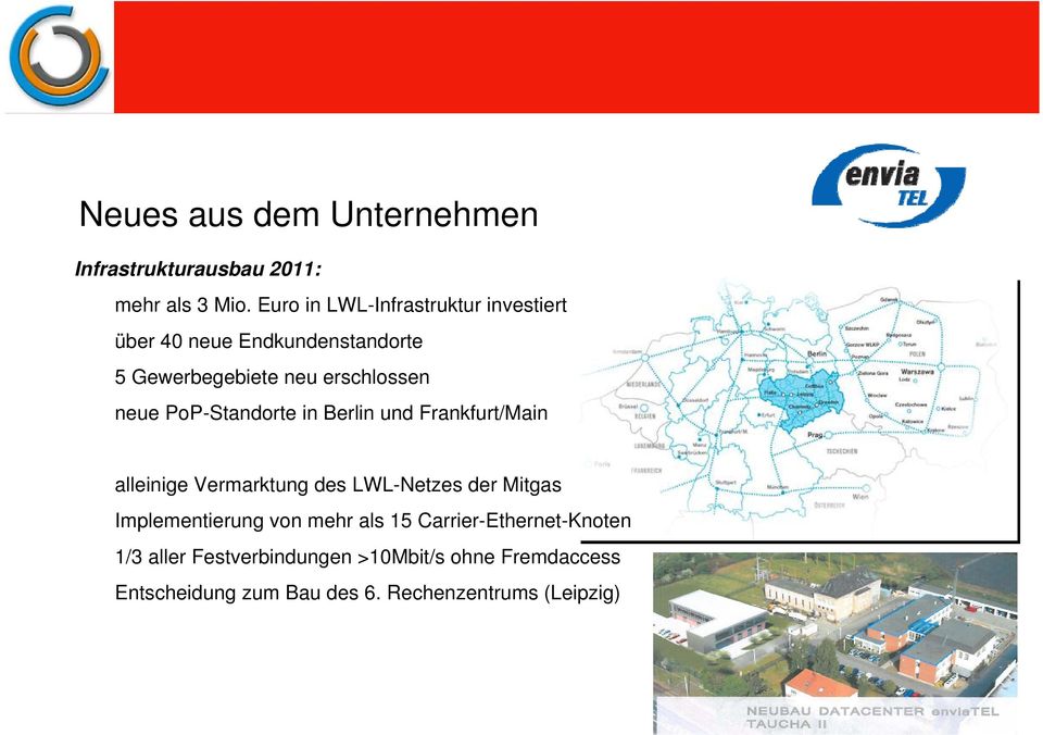 PoP-Standorte in Berlin und Frankfurt/Main alleinige Vermarktung des LWL-Netzes der Mitgas Implementierung