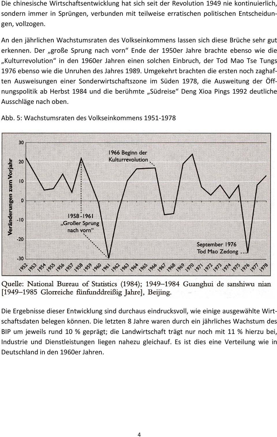 Der große Sprung nach vorn Ende der 1950er Jahre brachte ebenso wie die Kulturrevolution in den 1960er Jahren einen solchen Einbruch, der Tod Mao Tse Tungs 1976 ebenso wie die Unruhen des Jahres 1989.