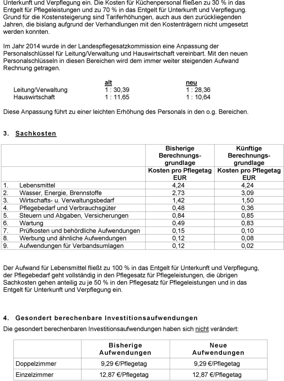 Im Jahr 2014 wurde in der Landespflegesatzkommission eine Anpassung der Personalschlüssel für Leitung/Verwaltung und Hauswirtschaft vereinbart.