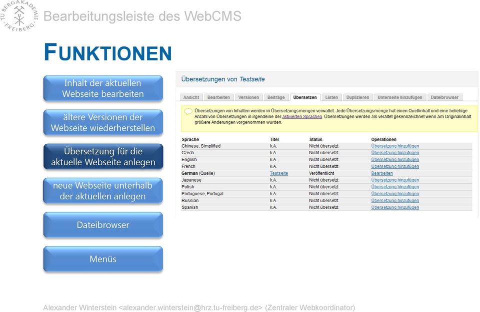 Übersetzung für die aktuelle Webseite anlegen neue