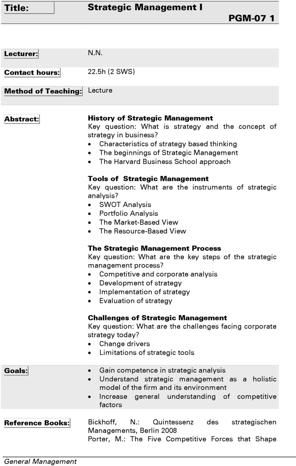 Characteristics of strategy based thinking The beginnings of Strategic Management The Harvard Business School approach Tools of Strategic Management Key question: What are the instruments of