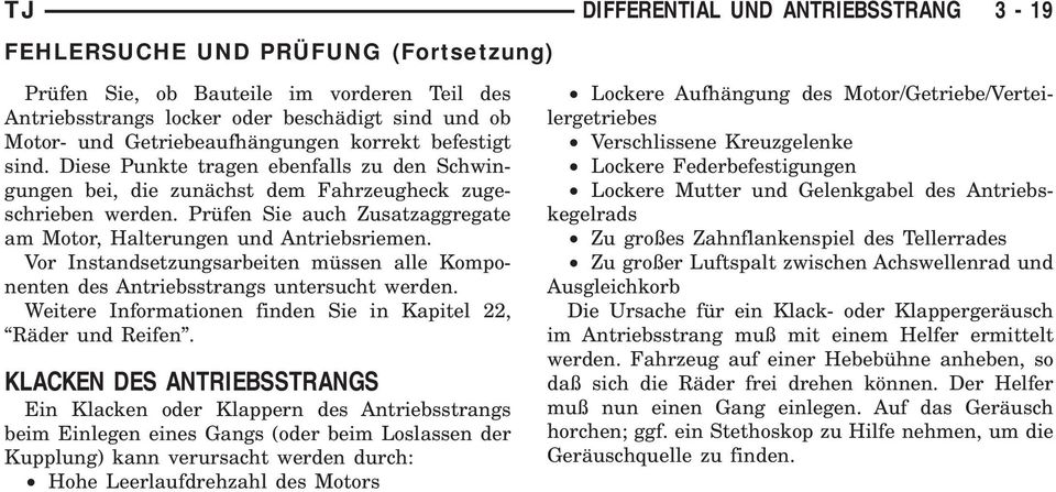 Prüfen Sie auch Zusatzaggregate am Motor, Halterungen und Antriebsriemen. Vor Instandsetzungsarbeiten müssen alle Komponenten des Antriebsstrangs untersucht werden.