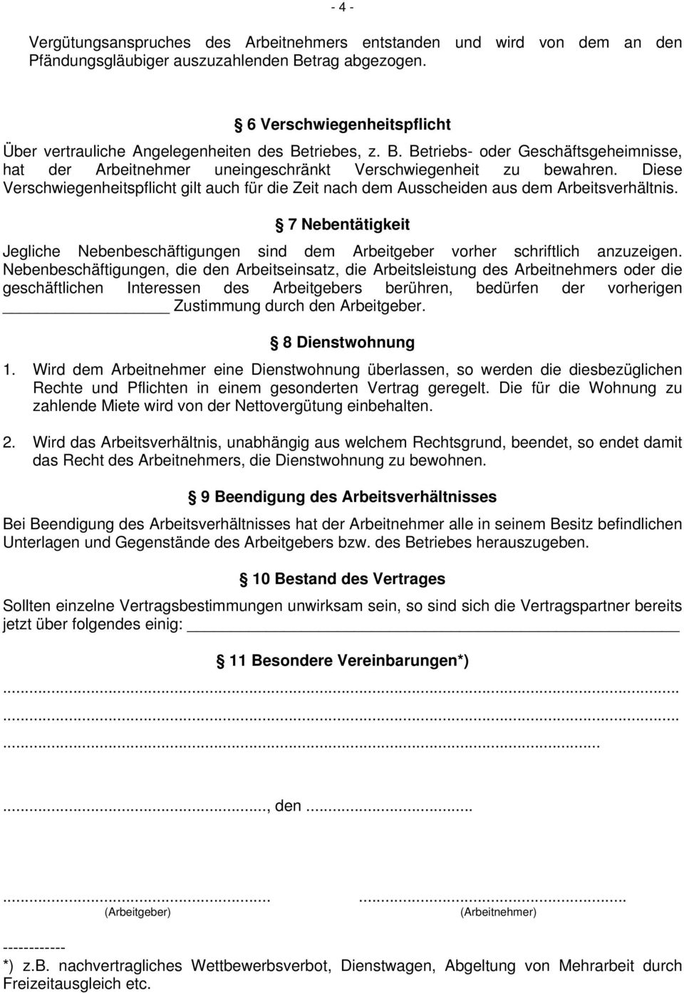 Arbeitsvertrag Für Arbeitnehmer Im Bayerischen Bäckerhandwerk Pdf