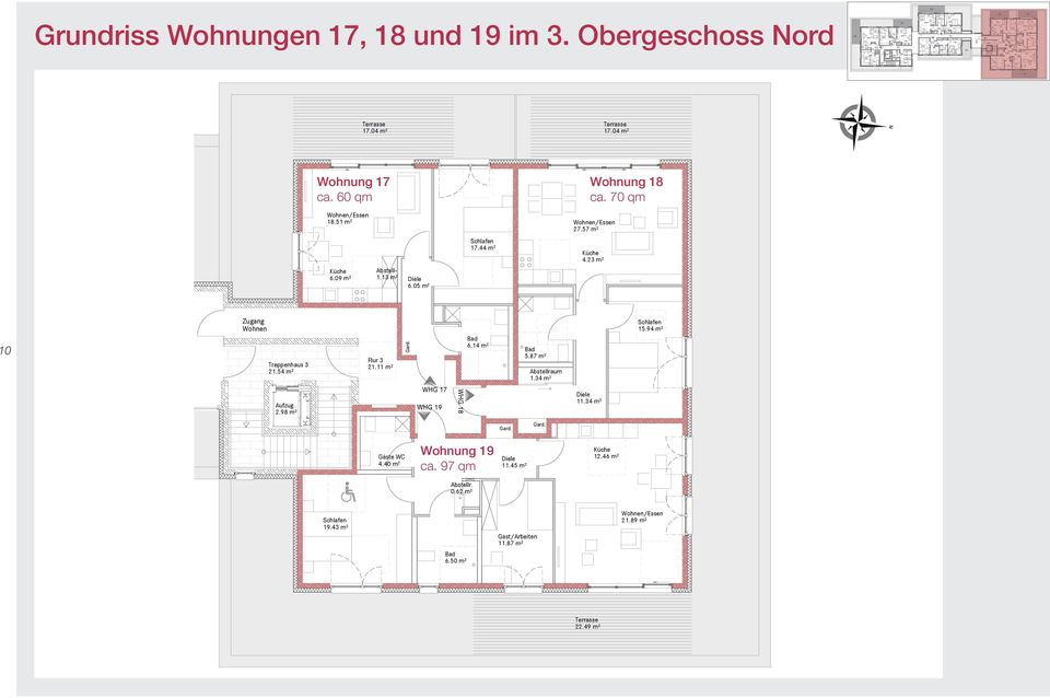 65 Zugang Wohnen Treppenhaus 3 21.54 m² Aufzug 2.98 m² Flur 3 21.11 m² Gard. WHG 17 WHG 19 WHG 18 6.14 m² Gard. 5.
