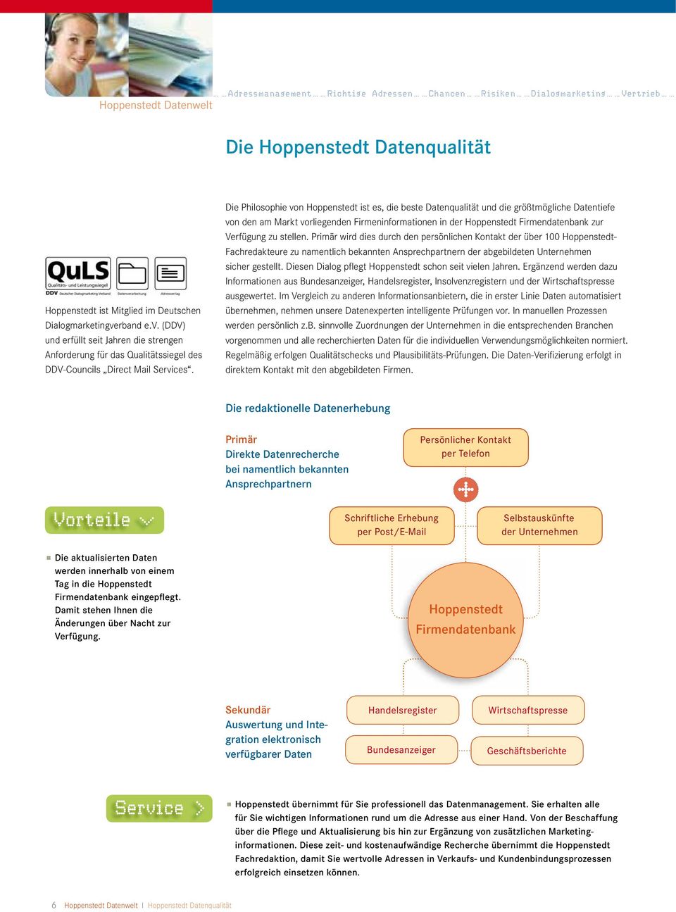 Die Philosophie von Hoppenstedt ist es, die beste Datenqualität und die größtmögliche Datentiefe von den am Markt vorliegenden Firmeninformationen in der Hoppenstedt Firmendatenbank zur Verfügung zu