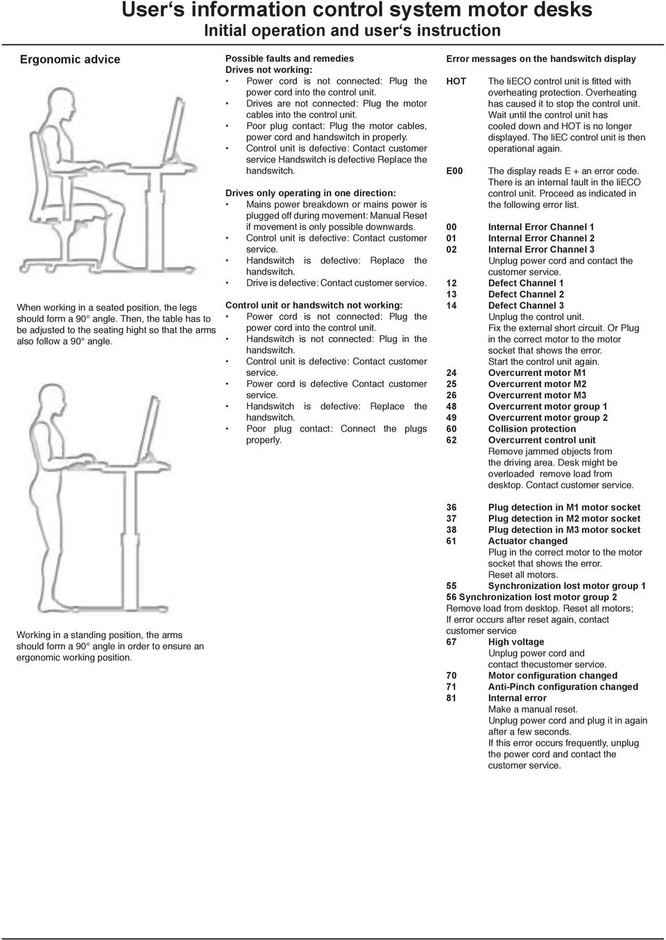 Working in a standing position, the arms should form a 90 angle in order to ensure an ergonomic working position.