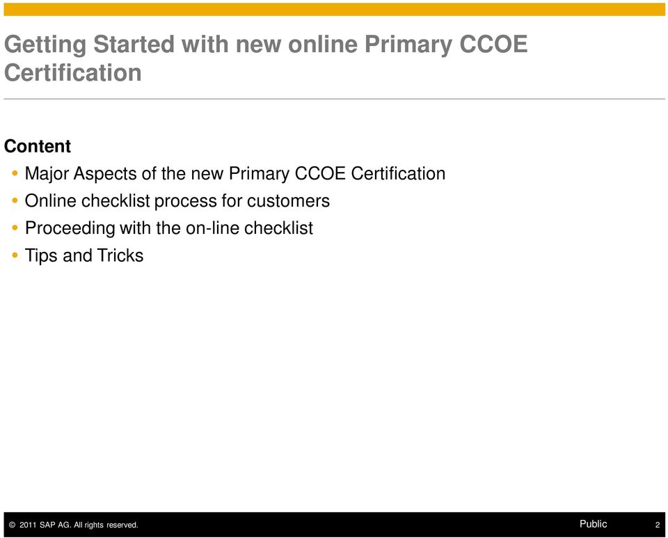 Primary CCOE Certification Online checklist process