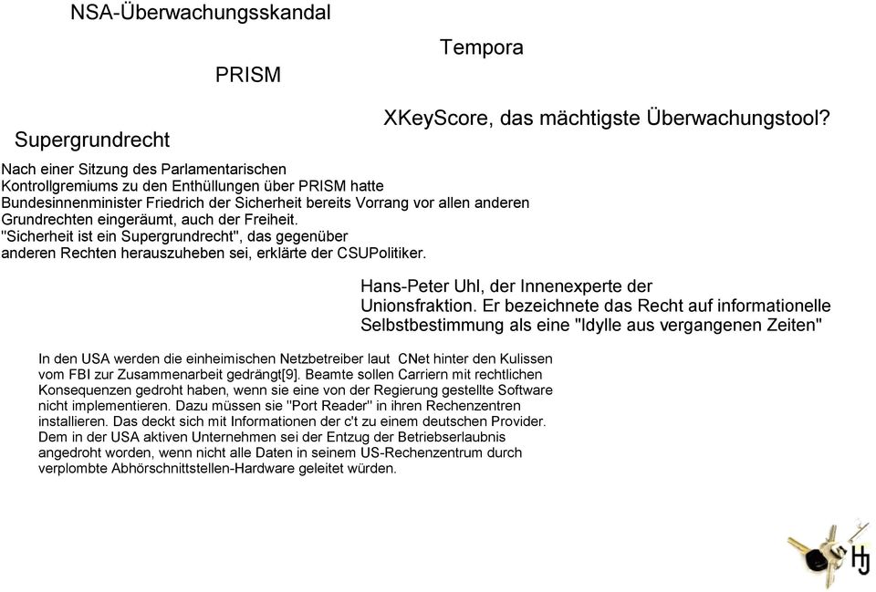 auch der Freiheit. "Sicherheit ist ein Supergrundrecht", das gegenüber anderen Rechten herauszuheben sei, erklärte der CSUPolitiker. Hans-Peter Uhl, der Innenexperte der Unionsfraktion.