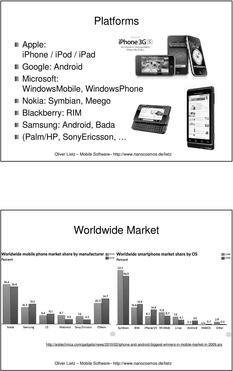Android, Bada (Palm/HP, SonyEricsson, ) Worldwide Market http://arstechnica.