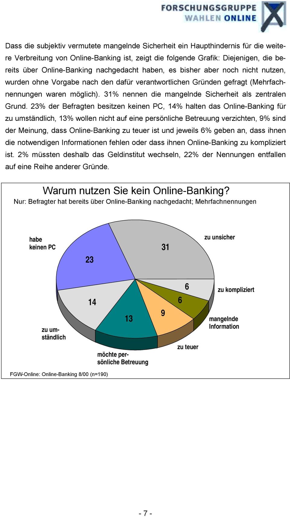 31% nennen die mangelnde Sicherheit als zentralen Grund.