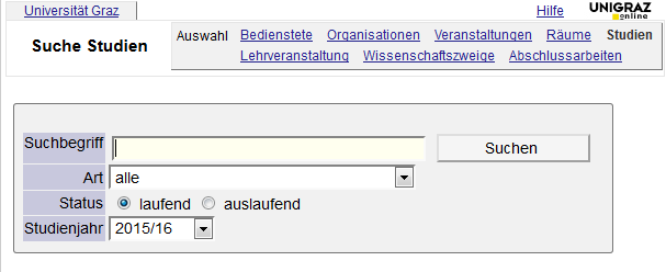 Suche nach Lehrveranstaltungen Wählen Sie: https://online.uni-graz.