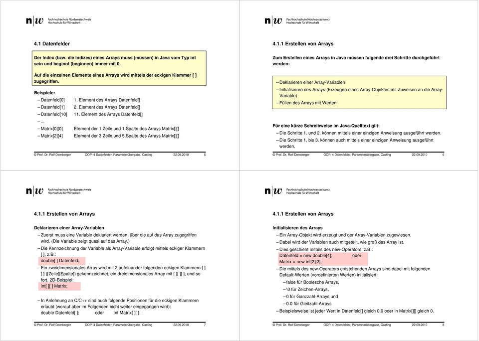 Element des Arrays Datenfeld[] Datenfeld[10] 11. Element des Arrays Datenfeld[]... Matrix[0][0] Element der 1.Zeile und 1.Spalte des Arrays Matrix[][] Matrix[2][4] Element der 3.Zeile und 5.