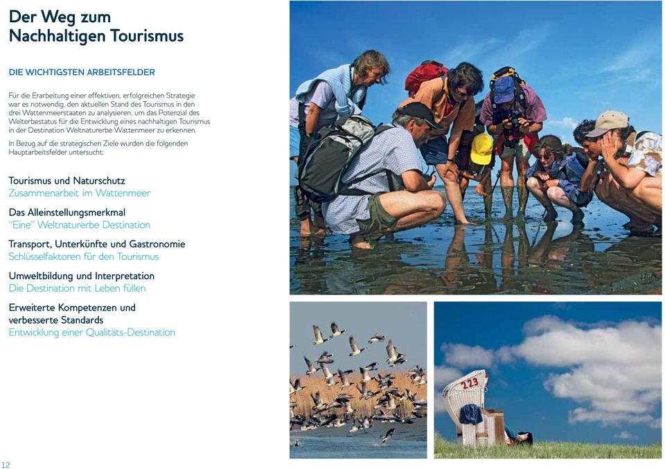 In Bezug auf die strategischen Ziele wurden die folgenden Hauptarbeitsfelder untersucht: Tourismus und Naturschutz Zusammenarbeit im Wattenmeer Das Alleinstellungsmerkmal Eine Weltnaturerbe
