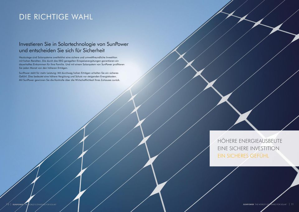 Und mit einem Solarsystem von SunPower profitieren Sie jeden Monat von den höheren Erträgen. SunPower steht für mehr Leistung: Mit durchweg hohen Erträgen erhalten Sie ein sicheres Gefühl.