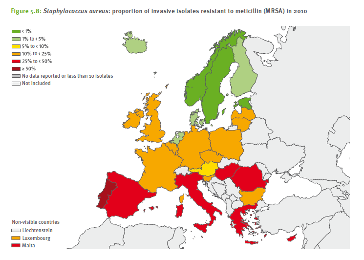 Staphylococcus aureus: proportion of invasive isolates with resistant to