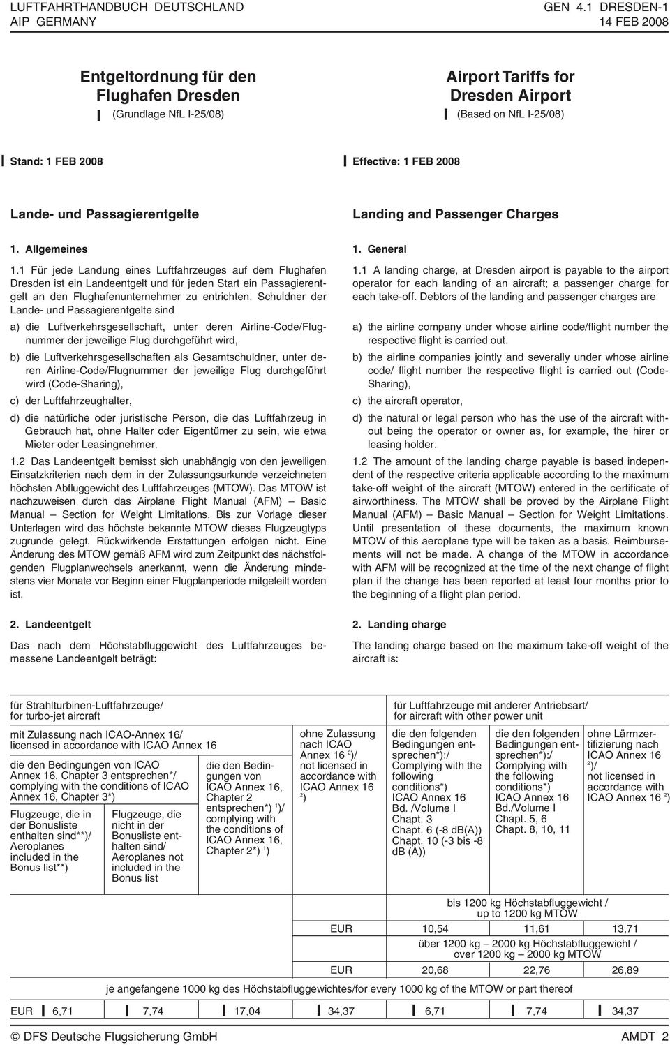 Passagierentgelte Landing and Passenger Charges 1. Allgemeines 1.