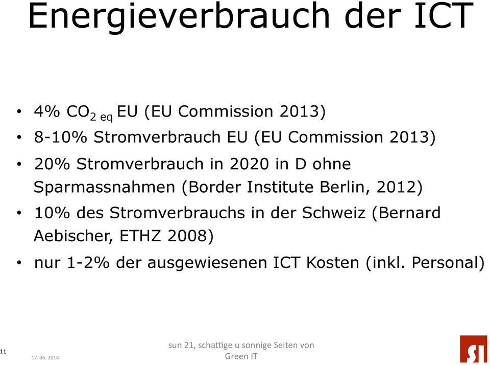 Sparmassnahmen (Border Institute Berlin, 2012) 10% des Stromverbrauchs in der