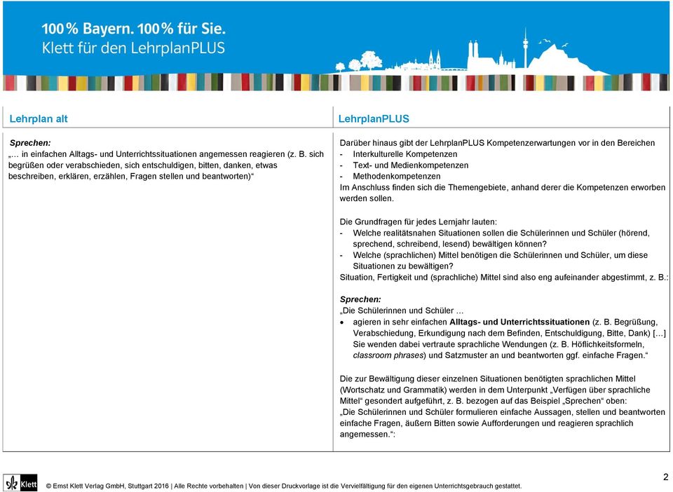 Bereichen - Interkulturelle Kompetenzen - Text- und Medienkompetenzen - Methodenkompetenzen Im Anschluss finden sich die Themengebiete, anhand derer die Kompetenzen erworben werden sollen.